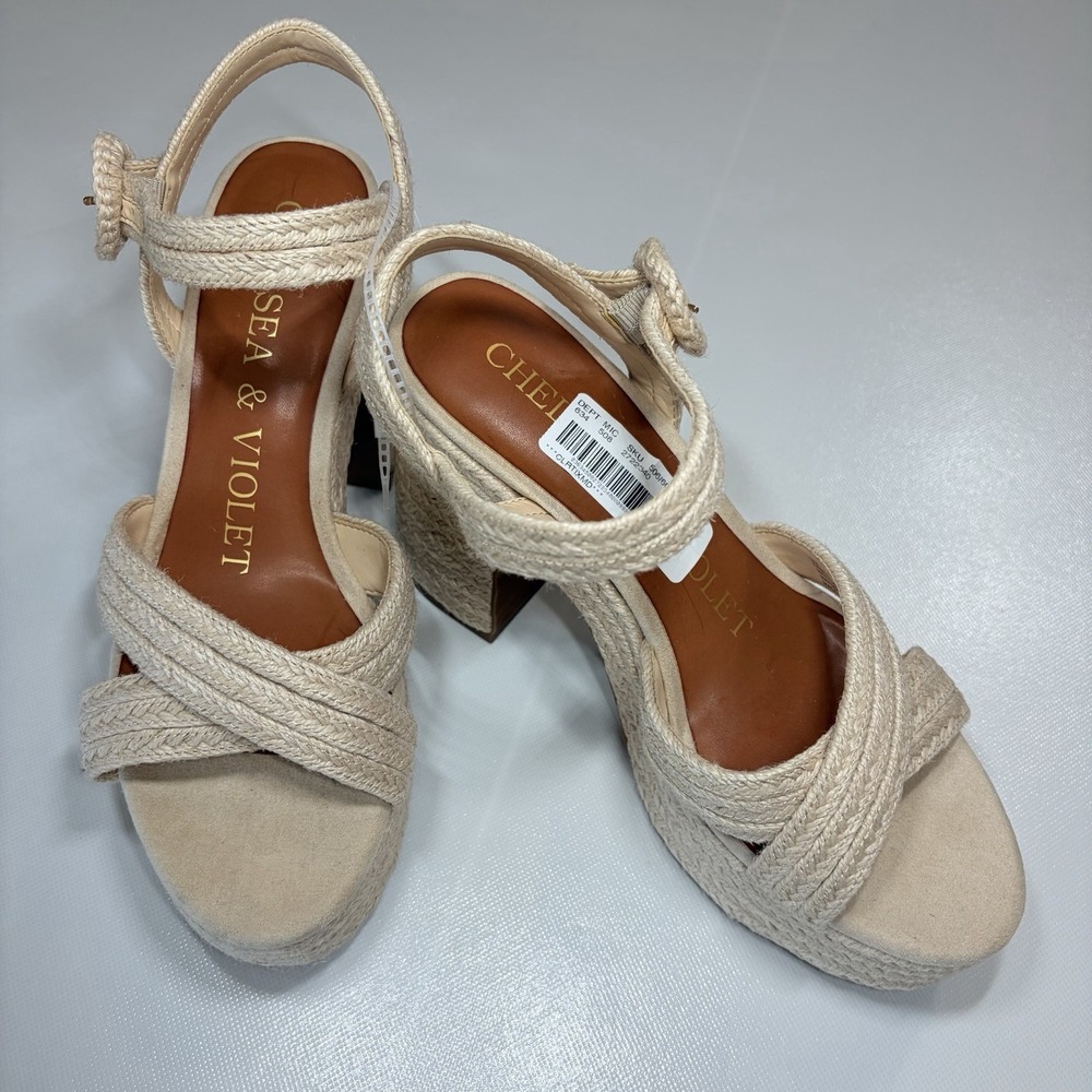 Chelsea & Violet Brianna Woven Jute Platform Sandals Women 9 Raffia Espadrille